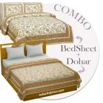 Pure Cotton Paisley Floral Double Bedsheet + Dohar Set with Two Pillow Cover