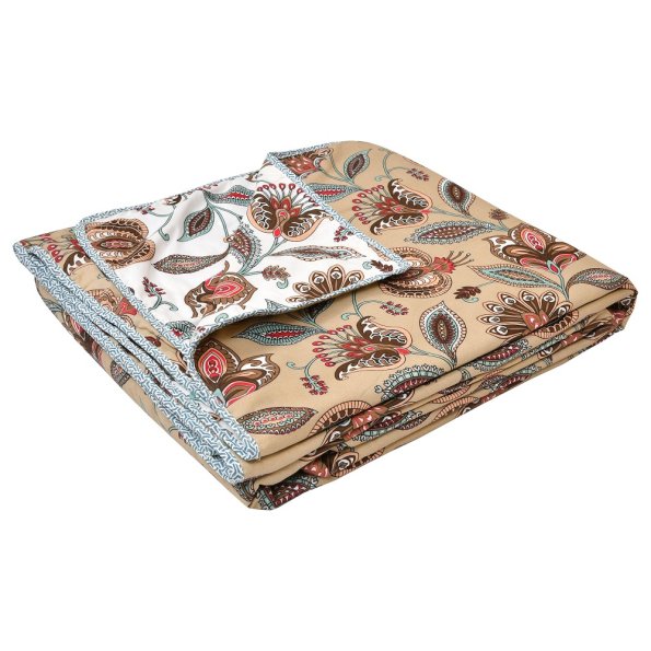 White Base Brown Flower Motif Pure Cotton Reversible Double Bed Dohar Top