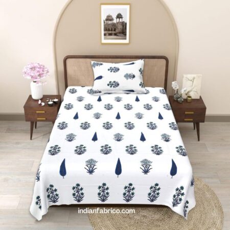 Artistic Modern Blue Jaipuri Print Single Bedsheet
