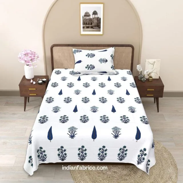 Artistic Modern Blue Jaipuri Print Single Bedsheet