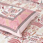 Artistic Modern Pink Cream Jaipuri Print Double Bedsheet