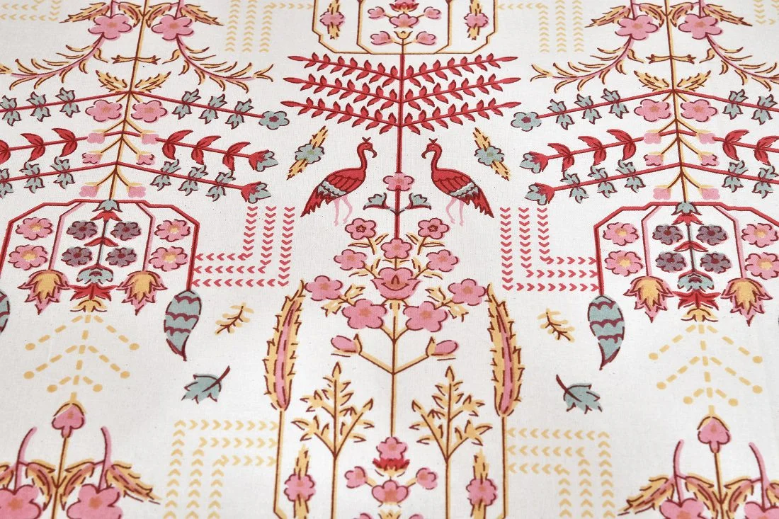 Artistic Modern Pink Cream Jaipuri Print Double Bedsheet Front