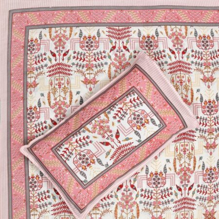 Artistic Modern Pink Cream Jaipuri Print Single Bedsheet Front