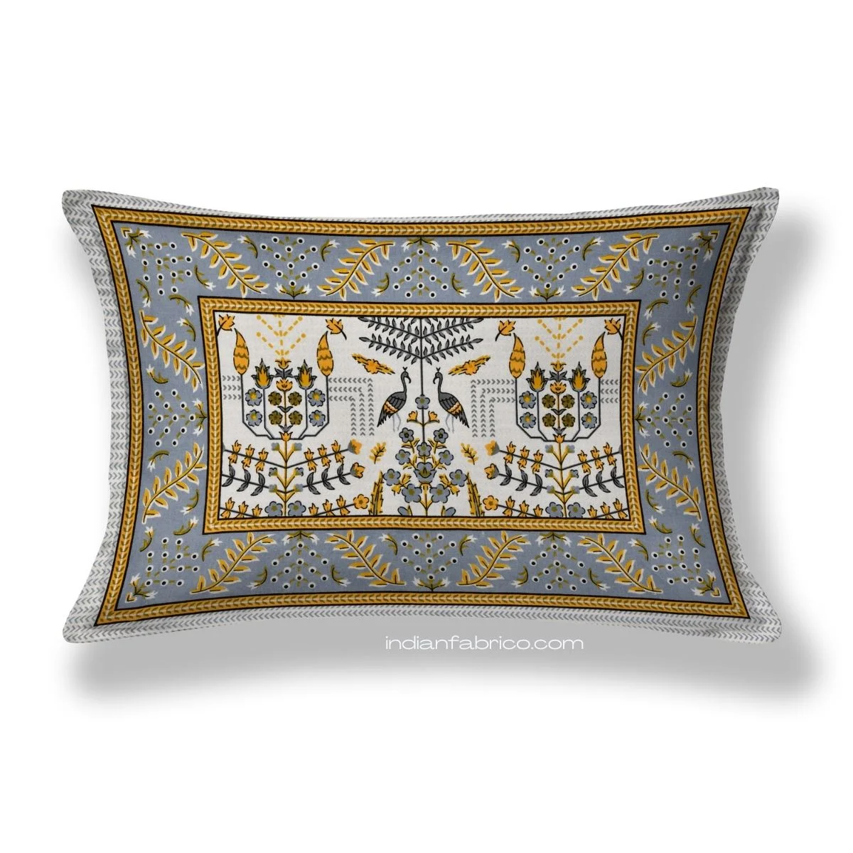 Artistic Modern Yellow Cream Jaipuri Print Single Bedsheet Pillow