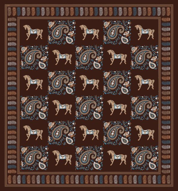 Chocolate Brown Discharge Horse Rajwada Printing King Size Bedsheet Fullview