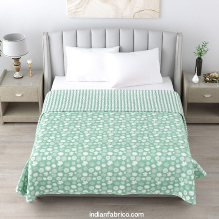 Green Flowers Bunch Pure Cotton Reversible Double Bed Dohar