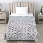 Grey Flower Reversible Pure Cotton Single Bed Dohar