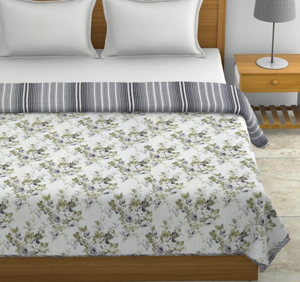 Indian Fabrico Flowers Bunch Pure Cotton Reversible Double Bed Dohars