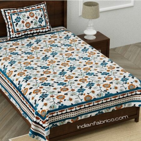 Jaipuri Brown Floral Print Single Bedsheet