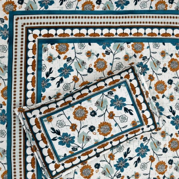 Jaipuri Brown Floral Print Single Bedsheet Front