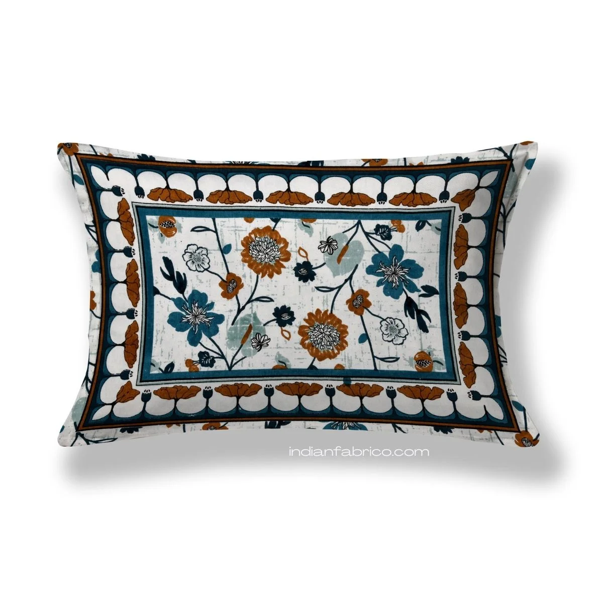 Jaipuri Brown Floral Print Single Bedsheet Pillow