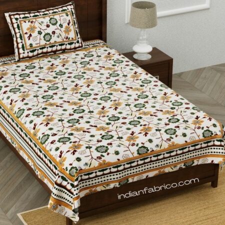 Jaipuri Green Floral Print Single Bedsheet