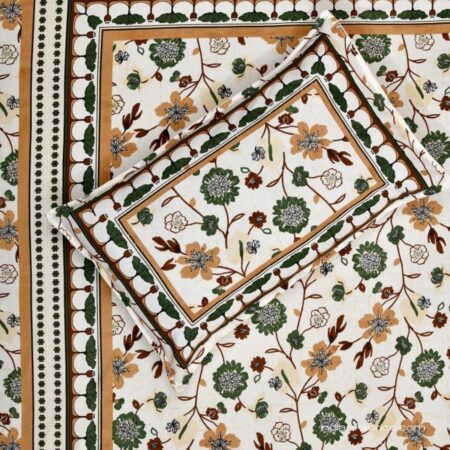 Jaipuri Green Floral Print Single Bedsheet Fullview