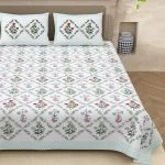 Premium Floral Jaal Handblock Printed King Size Bedsheet (108×108)