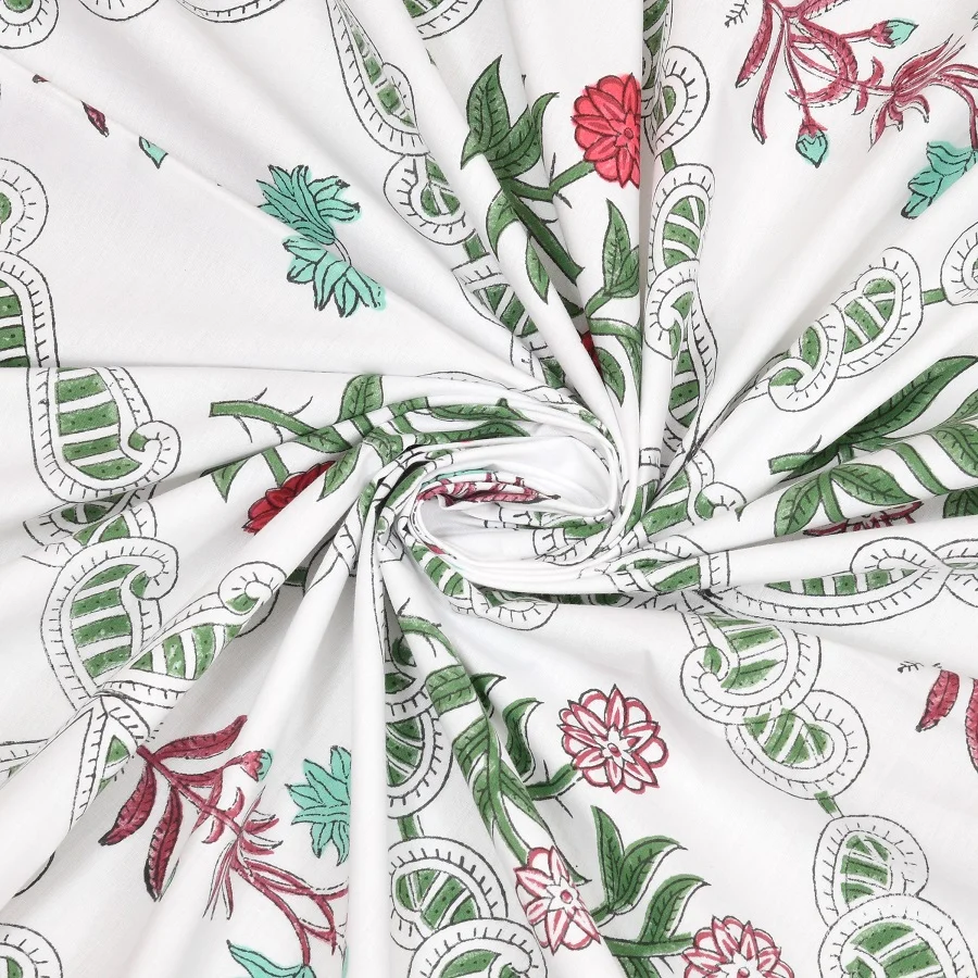 Premium Floral Jaal Handblock Printed King Size Bedsheet Closeup Premium Floral Jaal Handblock Printed King Size Bedsheet Closeup
