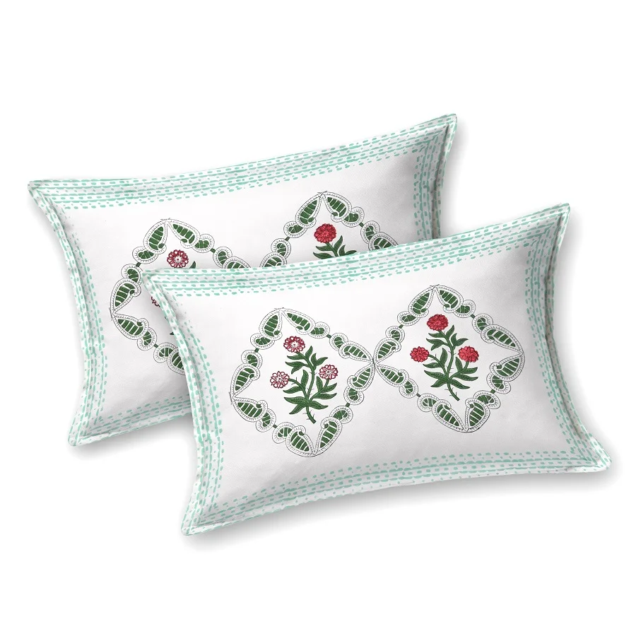 Premium Floral Jaal Handblock Printed King Size Bedsheet Pillow Covers Premium Floral Jaal Handblock Printed King Size Bedsheet Pillow Covers