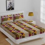 Barmeri Print Pink Patchwork King Size Bedsheet with Two Pillow Covers