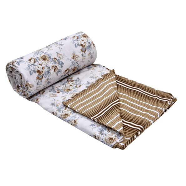 Dark Brown Flowers Bunch Pure Cotton Reversible Double Bed Dohar Roll