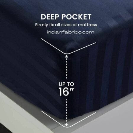 Fitted Bedsheet - Dark Navy Blue Satin Pure Cotton King Size Sheets