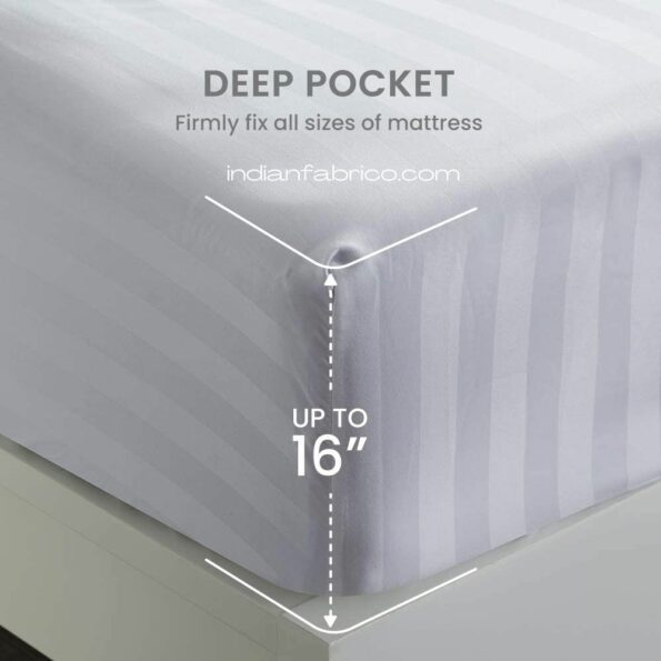 Fitted Bedsheet – Light Grey Satin Pure Cotton King Size Sheets with Two Pillow Covers