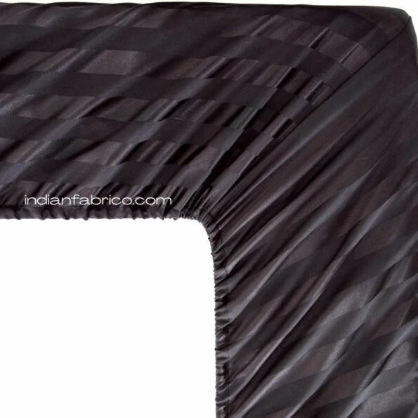 Fitted Bedsheet - Solid Dark Black Satin Pure Cotton King Size Sheets Back side