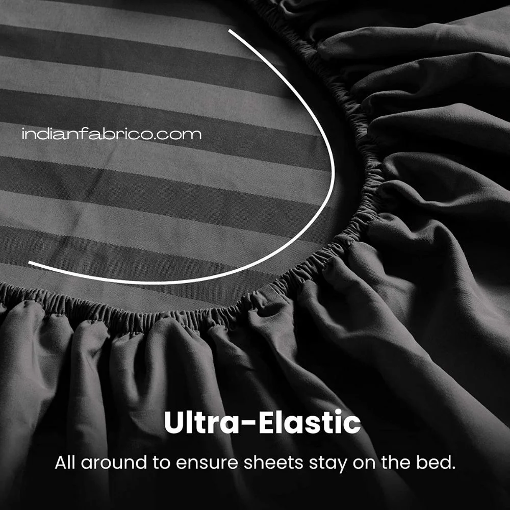 Fitted Bedsheet - Solid Dark Black Satin Pure Cotton King Size Sheets edges