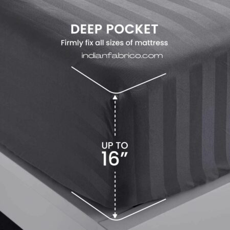 Fitted Bedsheet - Solid Dark Grey Satin Pure Cotton King Size Sheets Edges