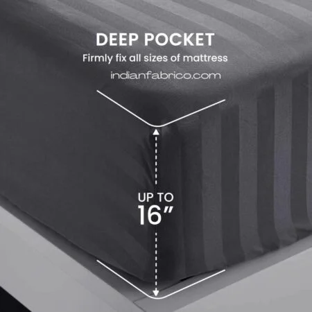 Fitted Bedsheet - Solid Dark Grey Satin Pure Cotton King Size Sheets Edges
