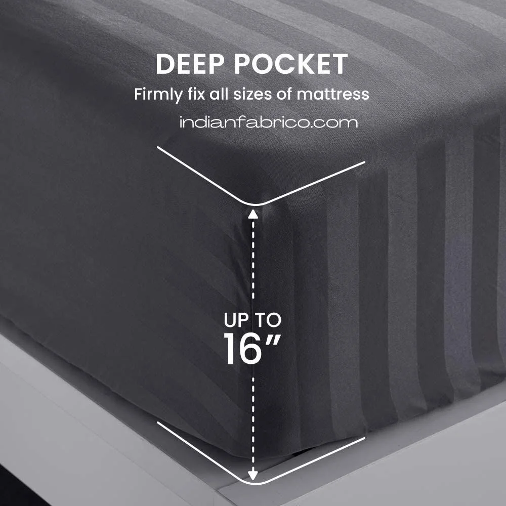 Fitted Bedsheet - Solid Dark Grey Satin Pure Cotton King Size Sheets Edges