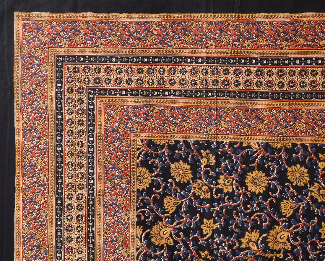 Indian Fabrico Dark Black Base Brown Floral Double Bedsheet Top view