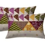 Patchwork Pink Triangle Shape King Size Fitted Bedsheet with Two Pillow Covers