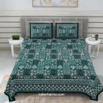 Indigo Jaipuri Dark Green Floral Jaal Print Double Bedsheet