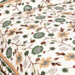 Jaipuri Green Floral Print Double Bedsheet with Two Pillow Covers