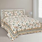 Jaipuri Green Floral Print Double Bedsheet with Two Pillow Covers
