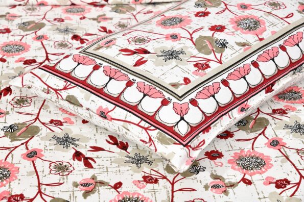 Jaipuri Pink Floral Print Double Bedsheet Closeup