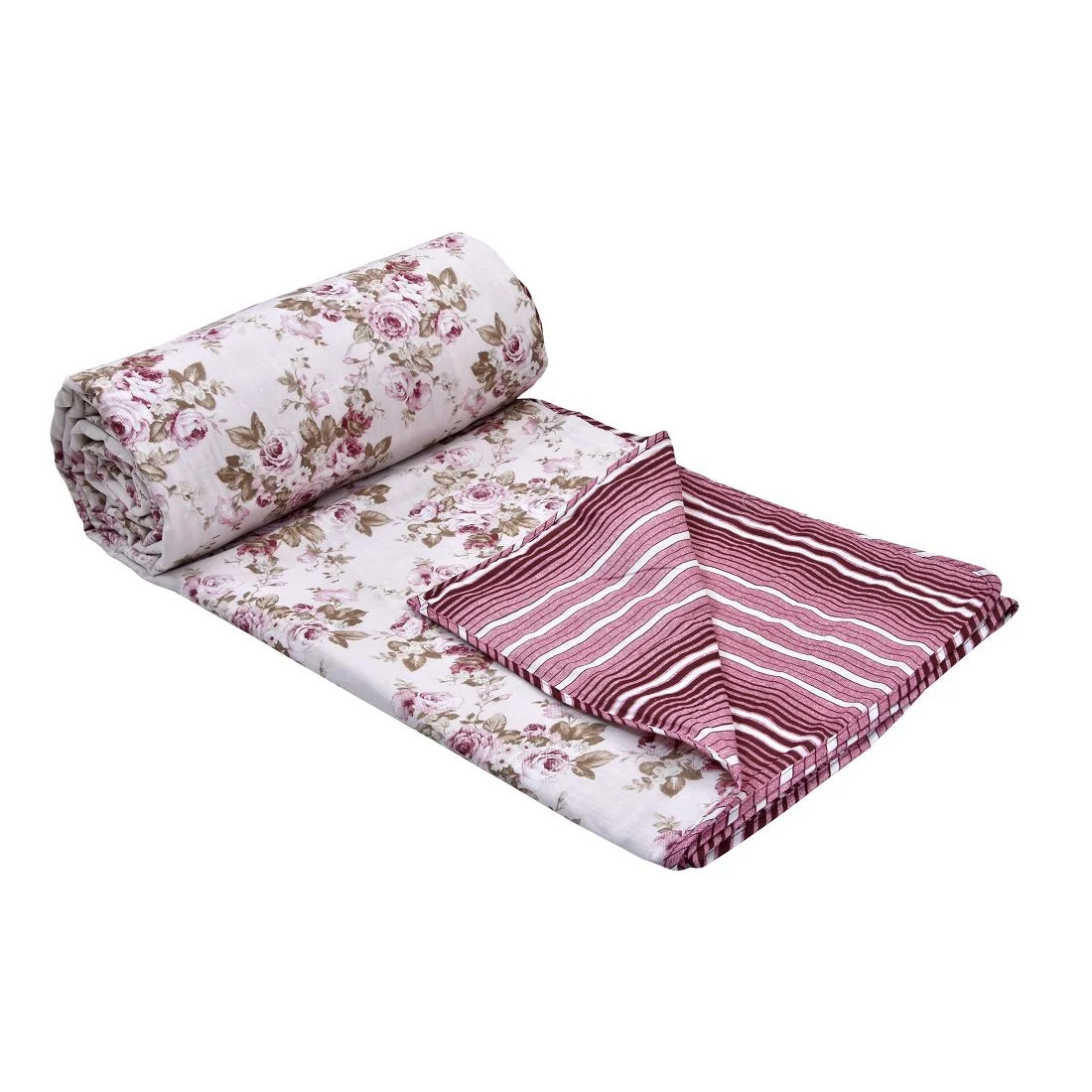 Pink Flowers Bunch Pure Cotton Reversible Double Bed Dohar Closeup Pink Flowers Bunch Pure Cotton Reversible Double Bed Dohar Closeup