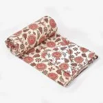 Pink Flowers Bunch Pure Cotton Reversible Double Bed Dohar