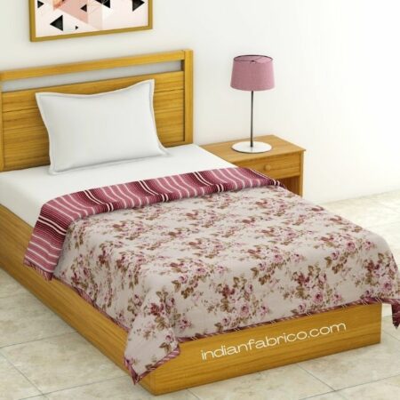 Pink Flowers Bunch Pure Cotton Reversible Single Bed Dohar