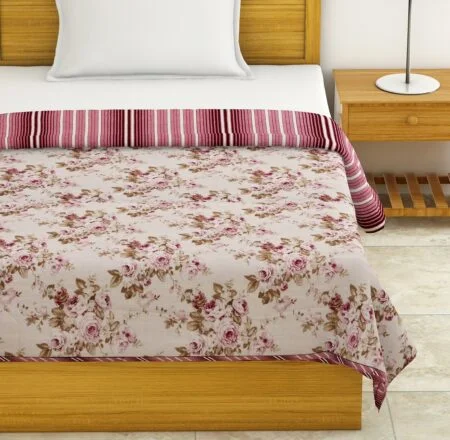 Pink Flowers Bunch Pure Cotton Reversible Single Bed Dohars