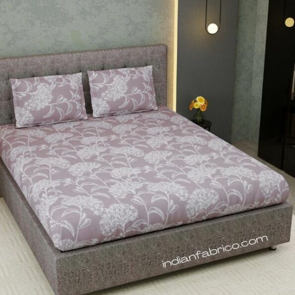 Decorous Grey Satin Cotton King Size Bedsheet with Two Pillow Covers
