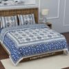 Fitted Sheet - Blue Flower Print Fitted Bedsheet with Two Pillow Covers