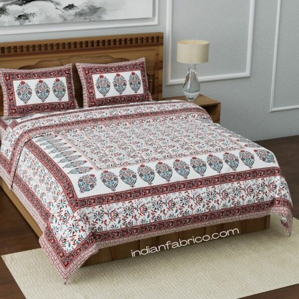 Fitted Sheet – Floral Print Fitted Bedsheet with Two Pillow Covers