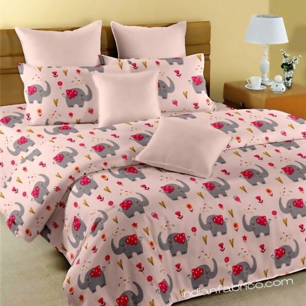 Fitted Sheet – Kids Baby Elephant Peach King Size Fitted Bedsheet