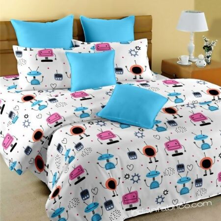 Fitted Sheet - Kids Colorful Robotics King Size Fitted Bedsheet