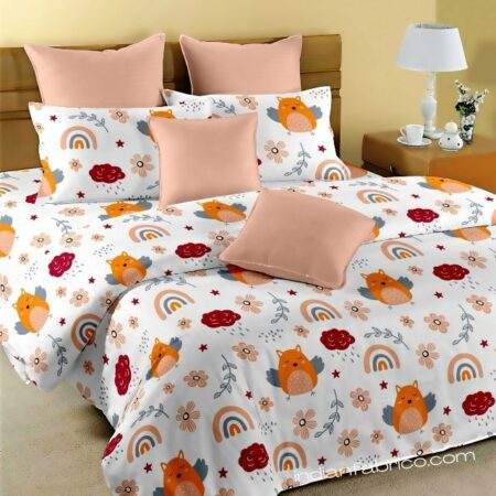 Fitted Sheet - Kids Orange Night Owl King Size Fitted Bedsheet