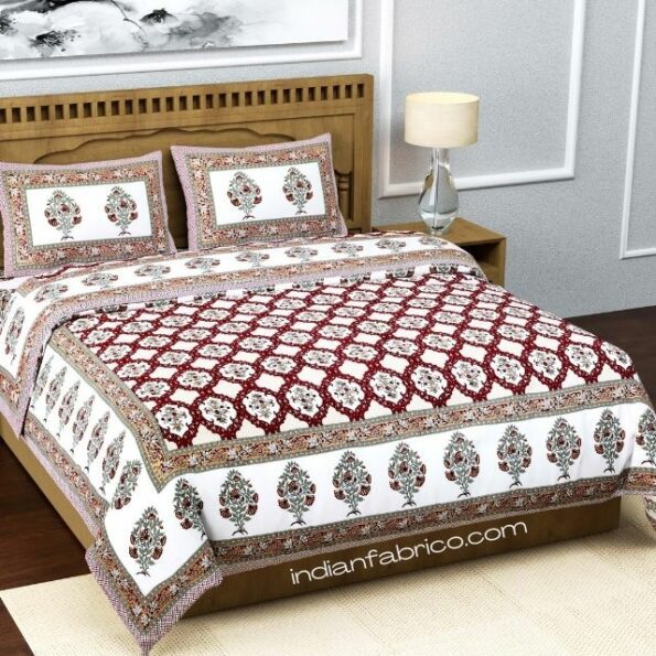 Fitted Sheet – Red Flower Print Fitted Bedsheet with Two Pillow Covers