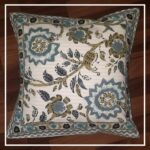 Cotton Cushion Cover Blue Floral Jaal Block Print (16x16Inch)