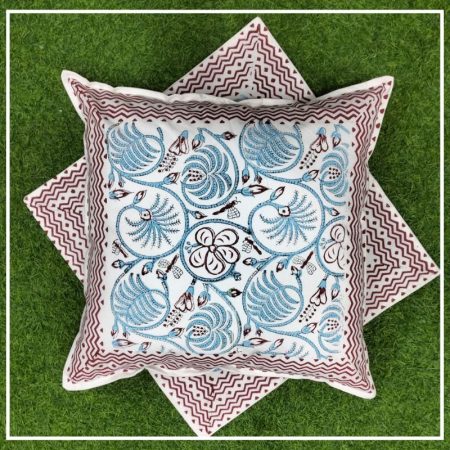 Cotton Cushion Cover Floral Jaal Printed Set of 2 (16x16Inch)