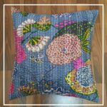 Cotton Cushion Cover Violet Floral Kantha Work