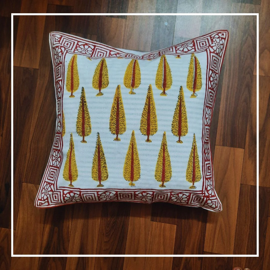 Cotton Cushion Cover Yellow Paisley Block Print (16x16Inch) Cotton Cushion Cover Yellow Paisley Block Print (16x16Inch)